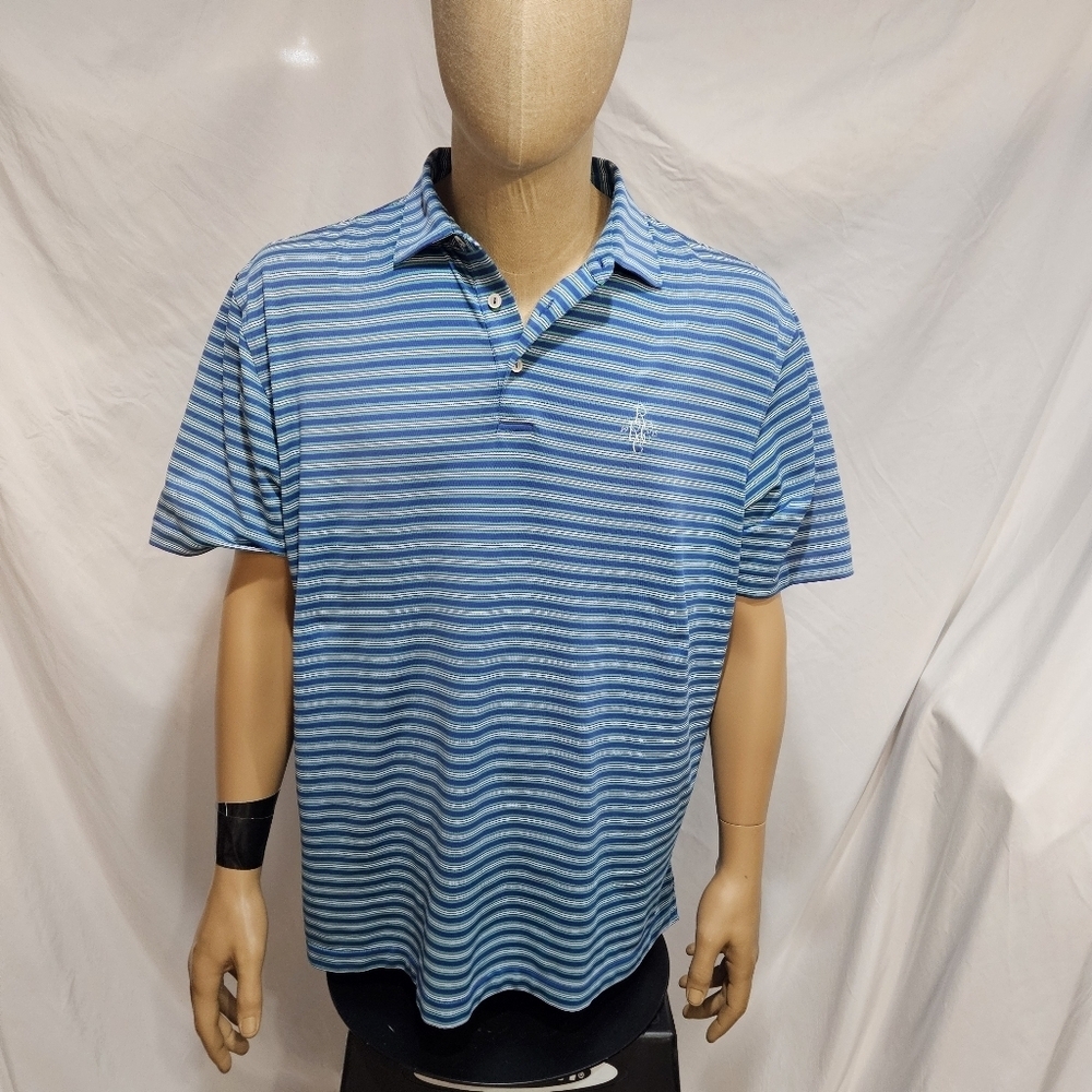 Peter Millar Summer Comfort SS Blue Stripe Polo Golf Shirt Large